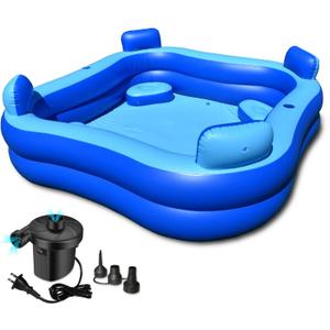 Inflatable Pool 8' x 8' - Seats and Headrests - Electric Pump Included
