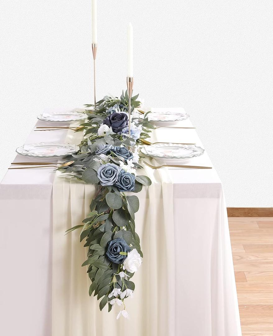Ivory Table Runner 2 Packs Sheer Chiffon Fabric 27x120 Inches Romantic Table Runners for Wedding Rustic Boho Party Decorations