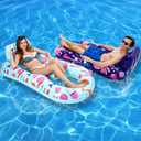 PuppyuWill 2 Pack Pool Floats Adult, Inflatable Pool Lounger Float Heavy Duty with Cup Holder, Backrest & Footrest Pool Lounge Float Extra Large Pool Rafts for Adults Beach Lake Party