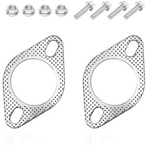 FSTURIOS 2PCS Car Exhaust Gasket, Ultra Seal 2-Bolt 2.5 Inch Exhaust Flange Gasket Replacement with 4 Screws, Reinforced High Temp Exhaust Manifold Gasket for Turbo Catback Headers