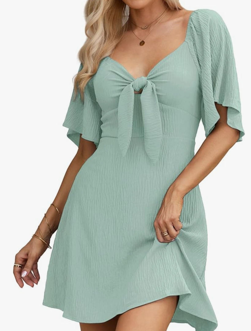 Dokotoo Womens Dresses 2025 Spring Summer Deep V Neck Elegant Bow tie Mini Dress S