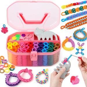 FUNiOi Kids Art and Craft Kit, Rubber Band Bracelet Make Toy, Cat Weaving Comb, 1000+ Colorful Hair Ties, DIY, Organizer Case, Gift for Girls 7-12 Years