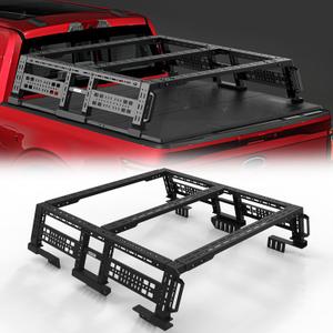 KOKSHELY Overland Truck Bed Rack for Full-Size & Mid-Size Trucks/ Adjustable Truck Cargo Carrier/ Tacoma Bed Rack, Fit for Tundra, Ram 1500 & HD, F-Series, Ranger, Silverado, Titan & XD, Gladiator