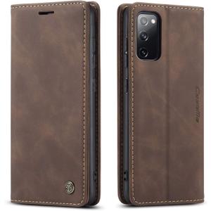 QLTYPRI Case for Samsung Galaxy S20 FE 5G, Vintage PU Leather Wallet Case Card Slot Kickstand Magnetic Closure Shockproof Flip Folio Cover for Samsung Galaxy S20 FE 5G - Coffee Brown