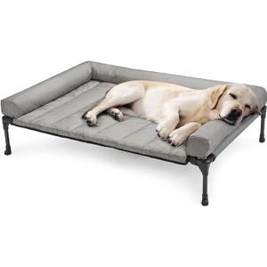 Veehoo Cooling Elevated Dog Bed Add Removable Waterproof Bolster Cushion Mat, Raised Pet Cot with Breathable Teslin Mesh, No-Slip Feet, Dog Couch Bed for Indoor Outdoor, 42x30inches, Grey, CWC2331B