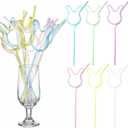 FoldTier 24 Pcs Easter Crazy Silly Bunny Straws Easter Plastic Pastel Bunny Straws for Birthday Baby Shower Spring Party Supplies Goodie Bag Basket Stuffers