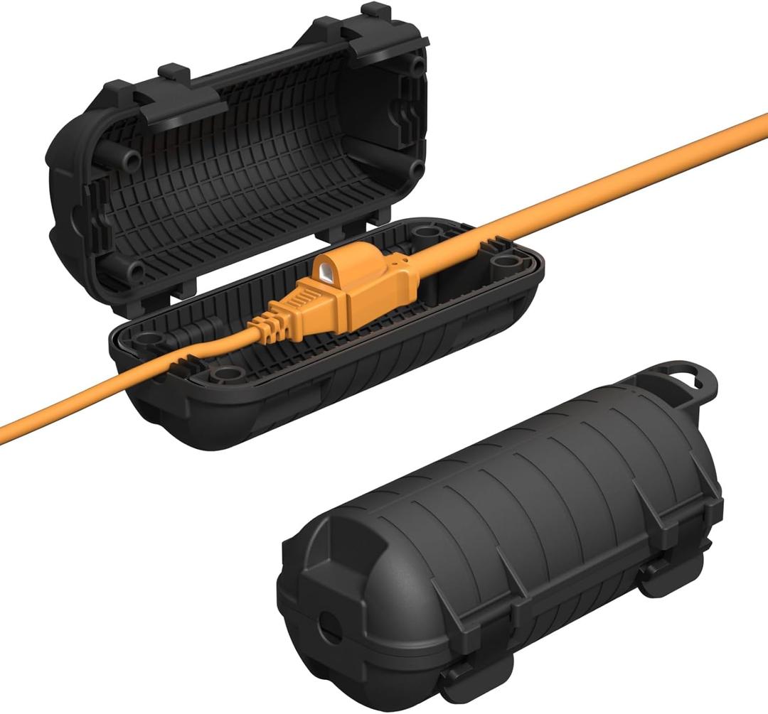 2 Pack Extension Cord Cover Outdoor, Cord Connector Protector IP54 Water-Resistant with 4 Detachable Latches, Indoor Outdoor Electrical Safety Box for Garden, Power Tool, Holiday Decoration Light, Black
