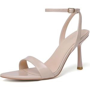 Mostrin Nude Heels for Women Beige Strappy Lace Up Ankle Strap Heels Pointed Open Toe Stiletto High Heeled Sandals for Prom, Party, Daily Size 7.5, Nude