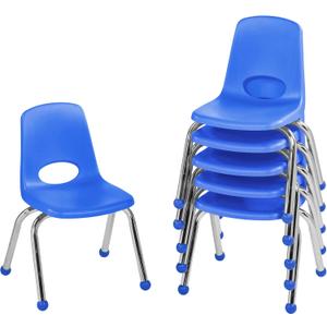 FDP 12" School Stack Chair, Stacking Student Seat with Chromed Steel Legs and Ball Glides For In-Home Learning or Classroom - Blue (6-Pack), 10359-BL