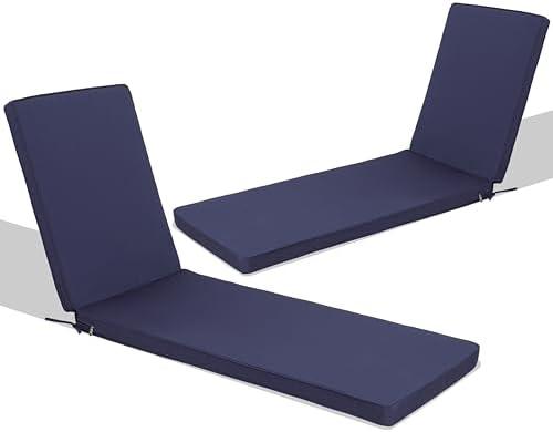 QIUJIAQI Chaise Lounge Cushions Outdoor Set of 2 Lounge Chair Cushions for Outdoor Furniture Waterproof Lounge Patio Replacement Cushion for Patio Lawn Pool 74.5×22 Inch (Navy Blue)