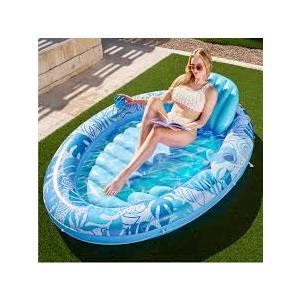 SLOOSH Inflatable Tanning Pool Lounger Float, 70" x 50" Pool Floats Adult with Pillow,Oval Suntan Tub Raft Floatie,Sunbathing Bed Lounge for Water Blow Up Kids Ball Pit Party Gifts