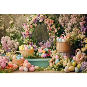 7x5ft Easter Backdrop Colorful Eggs Flowes Floral Background for Kids Newborns Birthday Parties Baby Showers Photo Booth Studio Props