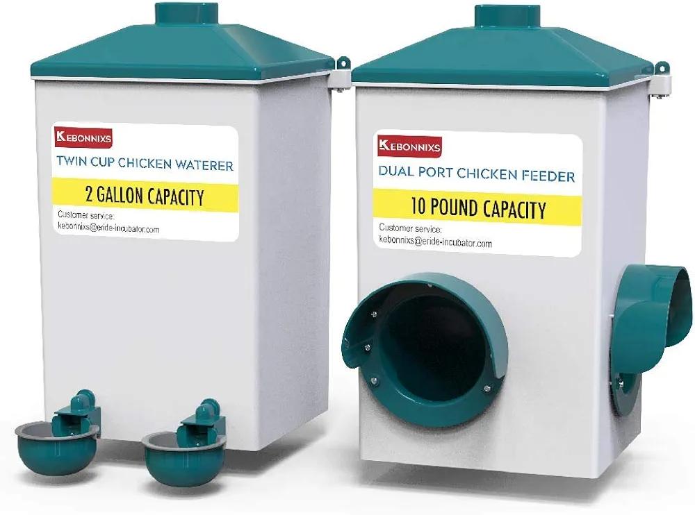 Automatic Chicken Cup Waterer and Port Feeder Set, 2 Gallon/10 Pounds