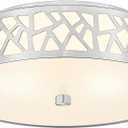 2-Light Flush Mount Ceiling Light,12 inch Modern Ceiling Light Fixture with Brushed Nickel Metal and Frosted Glass Shade for Hallway, Kitchen, Bedroom, 12-inch-1PK