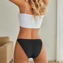 Women's Seamless Underwear High Cut String Bikini Panties Ladies No Show Low Rise Stretch Briefs 6 Pack (Black, M)