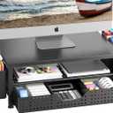 Monitor Stand Riser, Laptop Stand for Desk, Office Desk Organizer and Accessories, Computer Desktop Shelf with Drawer and Pen Holder, Printer Stand for Home, Office, Dorm (Black)