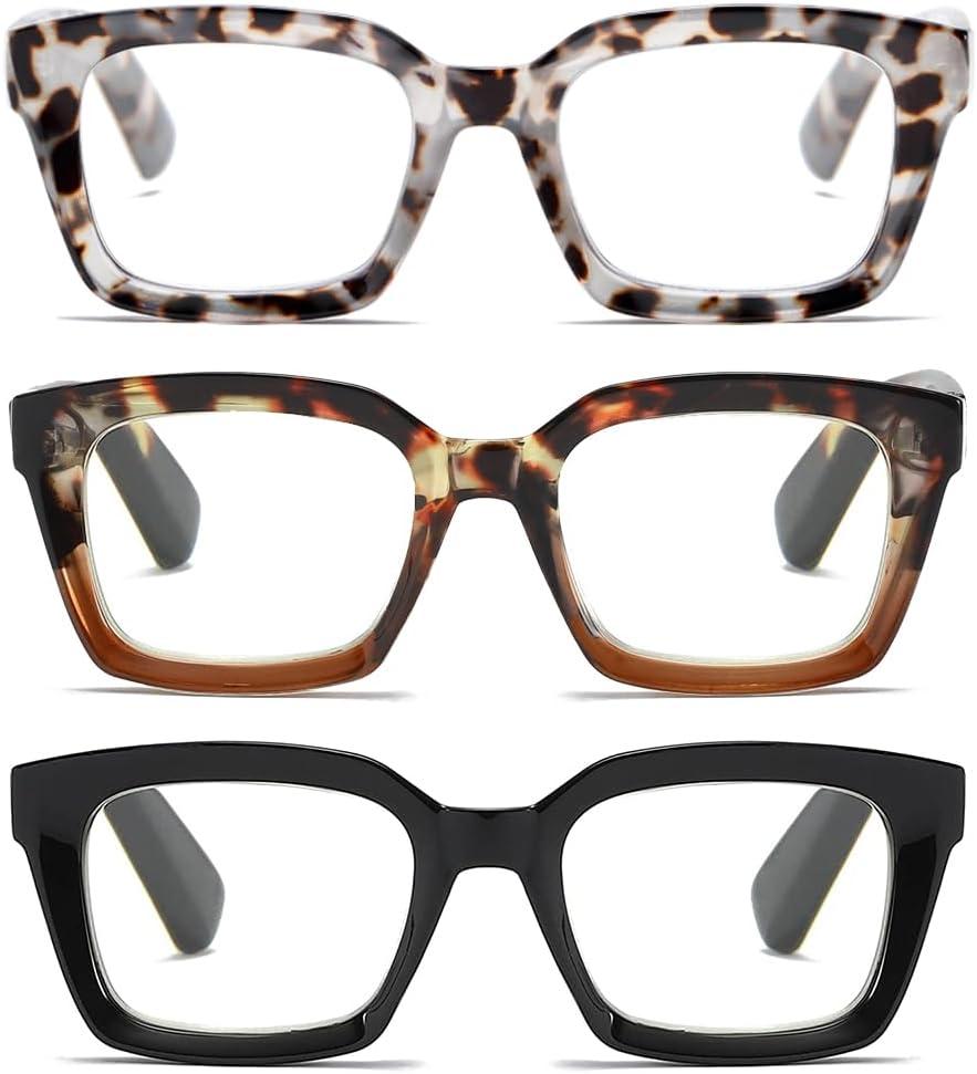 Readers for Women Fashion Style Square Reading Glasses with Spring Hinge Blue Light Blocking for Men Ladies