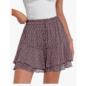 Caracilia Skorts for Women Boho Casual Beach Mini Skirts Summer Floral Ruffle Chiffon Flowy Shorts 2025 Trendy Outfits S