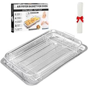 Extra Large Air Fryer Basket for Oven, OvenCrisp 18.7" X 12.8" Oven Air Fryer Basket and Tray Set With 30PCS Parchment Papers, Stainless Steel Air Fryer Pan and Crisper Tray for Frying Baking