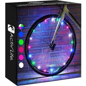Activ Life 2-Tire Pack LED Bike Wheel Lights with Batteries Included, Get 100% Brighter and Visible from All Angles for Ultimate Safety and Style (Multicolor)