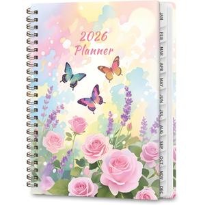 2026 Planner, Weekly and Monthly Calendar Academic Planners, Jan 2026 - Dec 2026, Planning Agenda Notebook for Office School Supplies, Butterfly Flowers