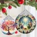 2 x Christian Gifts: Nativity Christmas Ornaments - Religious Gifts for Kids and Women of Faith - Christmas Tree Decoration Stained Glass Nativity Ornament