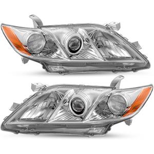 JSBOYAT Headlight Assembly Replacement for 2007-2009 Toyota Camry US Version Model Driver and Passenger Side (w/o Bulbs, Chrome Housing with Amber Reflector)