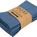 Solid Color Polyester Linen Blended Thin Dinner Cloth Napkins - Set of 12 (40 x 40 cm) - for Events & Home Use (Aegean)