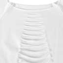 Hilinker Women Off The Shoulder Crop Tops Sexy Cut Out Ripped Short Sleeve Cropped T Shirts (White, M)