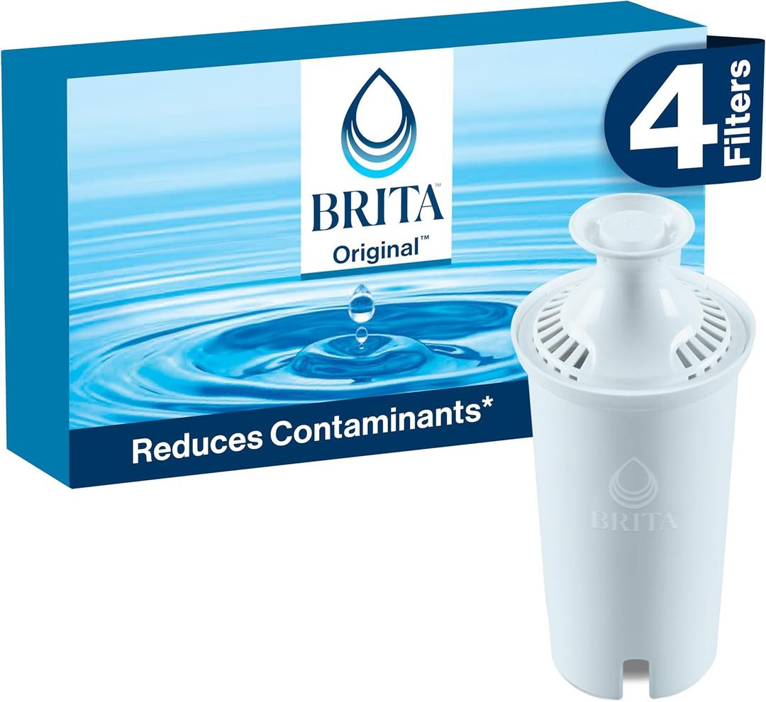 Brita Standard Water Filter for Pitchers and Dispensers, BPA-Free, Reduces Copper, Cadmium and Mercury Impurities, Lasts Two Months or 40 Gallons, Includes 4 Filters for Pitchers