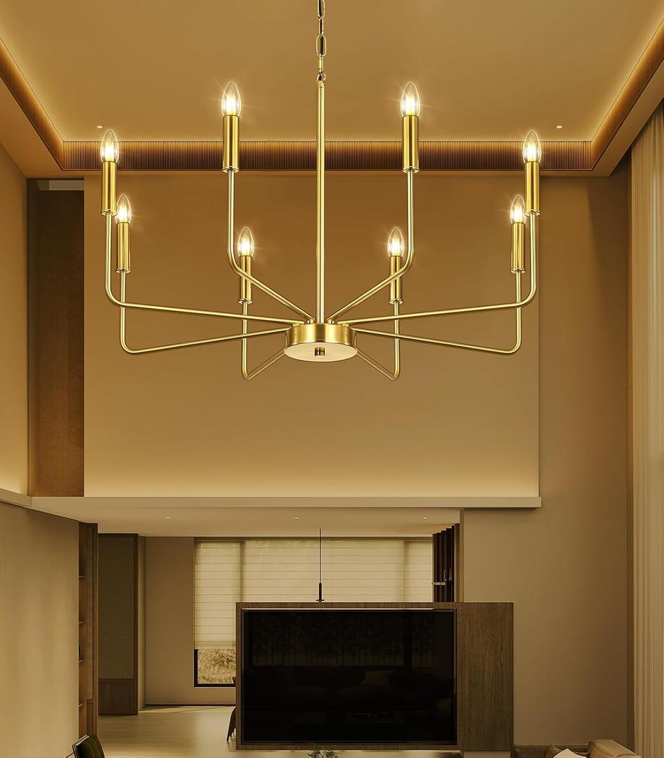 LED Chandelier for Dining Room Gold Metal Pendant Chandeliers Light Fixtures for Bedroom Entryway Living Room Ceiling Hanging Lights 8-Light