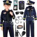 Police Officer Costume for Kids, Cop Costume Outfit Set with Toy Accessories, Halloween Costumes for Boys (Small (4-5Y), Gold Cap)