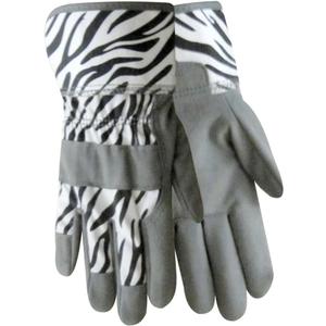 Youth Gardening Gloves, Leather Palm, 2 Pair Pack, Tiger & Zebra Print (Med-Large 7-12)