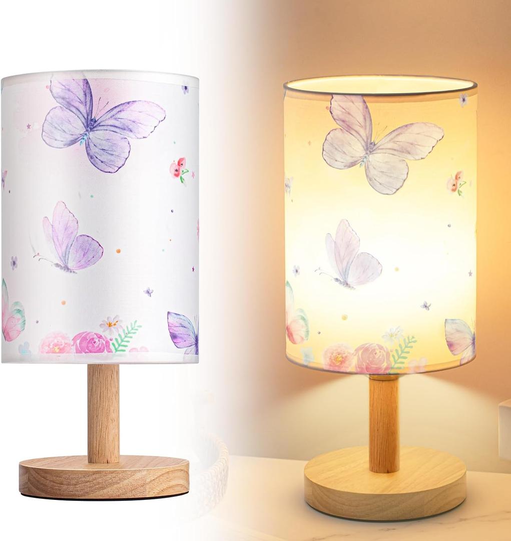 Tujoe Butterfly Lamp Purple Desk for Kids Lamp Fabric Nightstand Table Lamps Bedside Decor for Girl Kids Reading Bedroom Living Room Home Office Christmas Gift