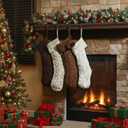 Shyyween 4 Pack Cable Knit Christmas Stockings 18 Inch Farmhouse Large Rustic Neutral Knitted Stockings Ornaments Hanging Xmas Decorations for Family Holiday Party Decor(Elegant Style)