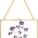 Hanging Pressed Flower Frame Handmade, Double Glass Picture Frame Floater frame Floating Frame for Pressed Flowers Home Wall Artwork, Rectangle Horizontal 57 inches, Gold (FRAME ONLY) (7L" x 5W")