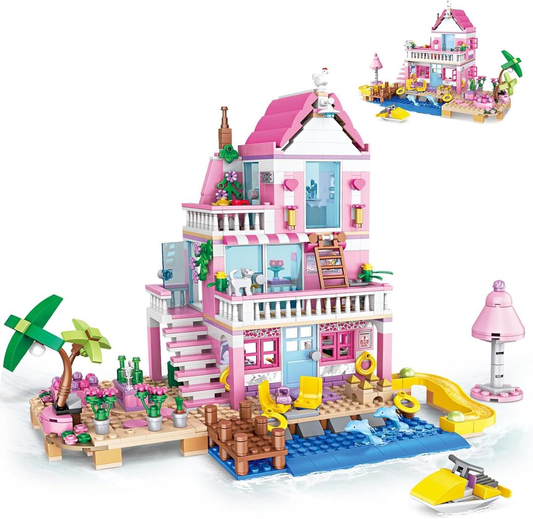 Pink Girls Seaside Beach Villa Friends Building Set Compatible with Lego Friends Construction Educational Toy for Adult Age 14 Up 822 PCS