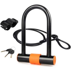 Bike U Lock with Cable Heavy Duty Bike Lock Bicycle U Lock, 14mm Shackle and 3.77ft Length Cable with Mounting Bracket for Bike Motorcycle and More (Copper)