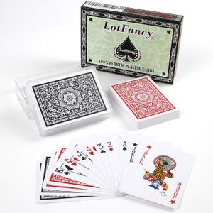 LotFancy Waterproof Playing Cards, 100% Plastic, 2 Decks of Cards with Cases, for Pool Beach Water Card Games, Magic Trick Props, Poker Size Standard Index, Black & Red
