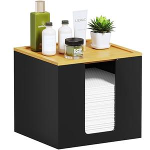 VITVITI Disposable Face Towel Holder Containers, Metal Iron Facial Clean Towels Box for XL Clean Skin Club, Large Capacity With Bamboo Lid for Bathroom, Black