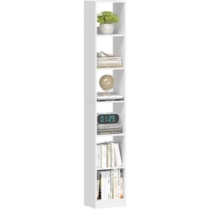 Hzuaneri Bookcase, Tall Narrow Bookshelf, Open Display Storage Shelf, Skinny Cube Book Shelf with Adjustable Shelves, CD Rack for Living Room, Home Office 6-Tier(9.4 x 11.8 x 72.5 inch) White BC09603X