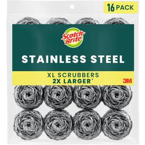 Scotch-Brite Stainless Steel Scrubbers, Scouring Pads for Cleaning Tough Baked-On Messes, Metal Scrubbers for Cleaning Dishes, 16 Scrub Pads