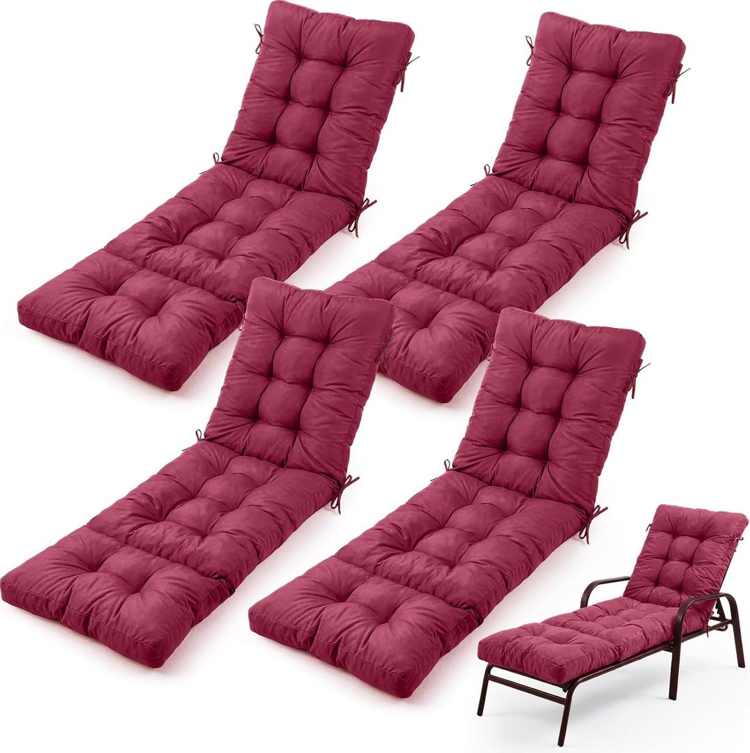 Pinkunn 4 Pcs Outdoor Chaise Lounge Cushion 76 x 22 x 5 Inch Pool Waterproof Foam Patio Lounge Chair Cushion Beach Patio Replacement Cushion for Summer Patio Furniture(Wine Red), 76inch x 55inch x 13inch