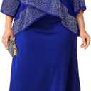 CYCLAMEN Plus Size Mother of The Bride Formal Dress Chiffon Overlay with Sparkly Rhinestones A-line Dress Wedding Guest Gown, Royal Blue, 2X