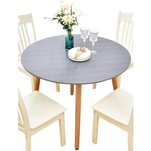 Rally Home Goods Indoor Outdoor Patio Round Fitted Vinyl Tablecloth, Flannel Backing, Elastic Edge, Waterproof Wipeable Plastic Cover in Solid Gray Color for 5-Seat Table of 36-42 Diameter