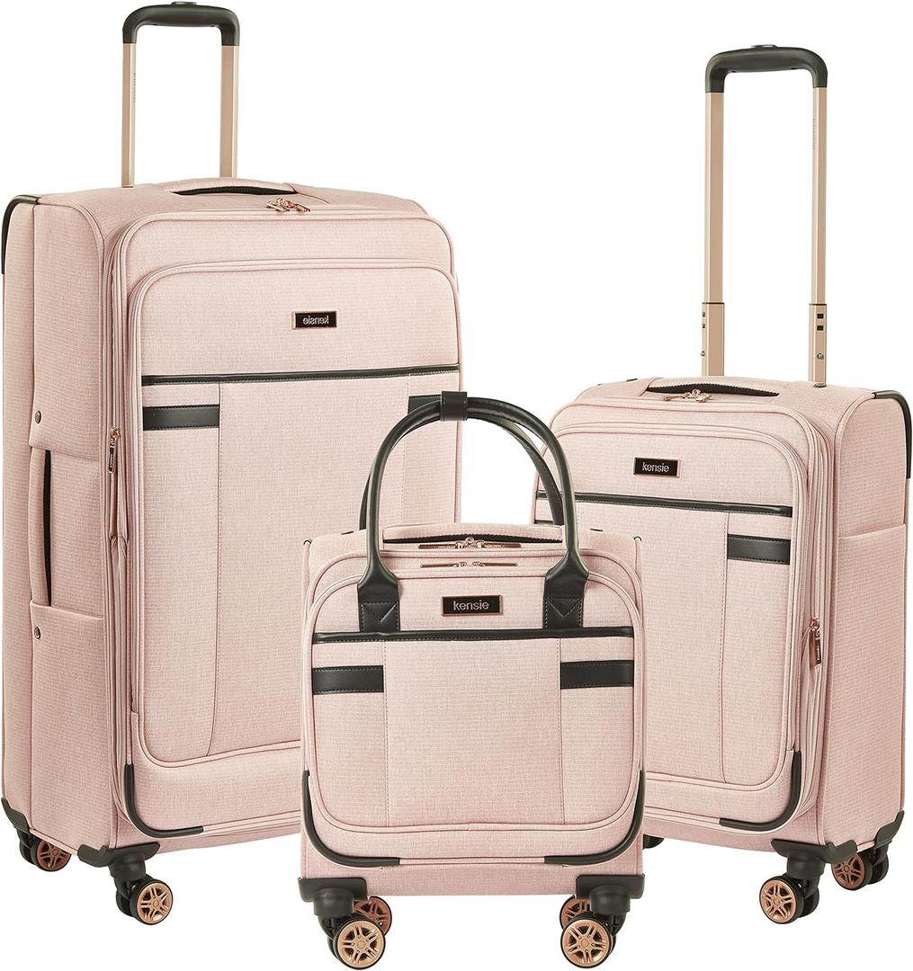 kensie Hudson Softside Spinner Luggage, Rose, 3-Piece Set (16/20/28)