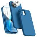Dssairo 5 in 1 Designed for iPhone 13 Case, with 2 Pack Screen Protector,2 Pack Camera Lens Protector, Liquid Silicone Ultra Slim Shockproof Protective Phone Case Microfiber Lining 6.1,Blue