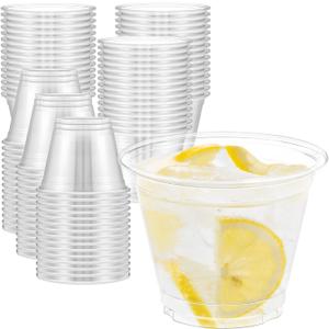 Dealusy 100 Pack 9 oz Clear Plastic Cups, Sturdy & Food Safe Disposable Plastic Cups for Wine Cocktail Punch