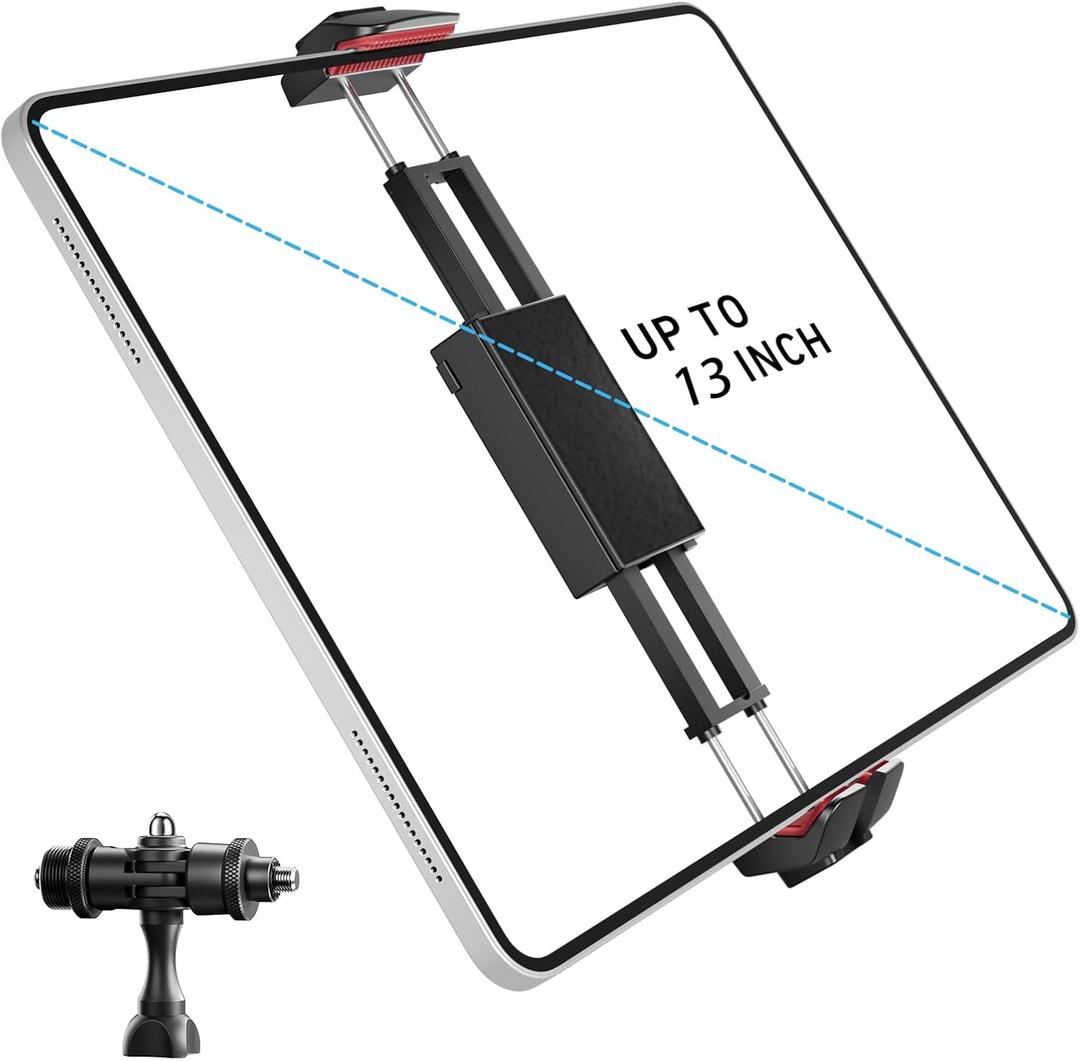 Phone iPad Tripod Mount, iPhone Holder for Tripod with 1/4 Screw Adapter, iPhone Tripod Mount for iPad Pro 13", iPad Air, iPad Mini, Sumsang Galaxy Tab Tablet, Cell Phone (Black)