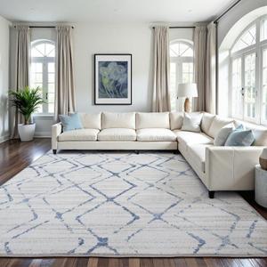 Area Rug 8x10 Machine Washable Rug Vintage Traditional Floor Cover Foldable Thin Retro Indoor Non Slip Carpet Floral Print Mat Bedroom Living Room Dining Room Office,Rhombus Chequer Blue (8' x 10' (Rectangular))